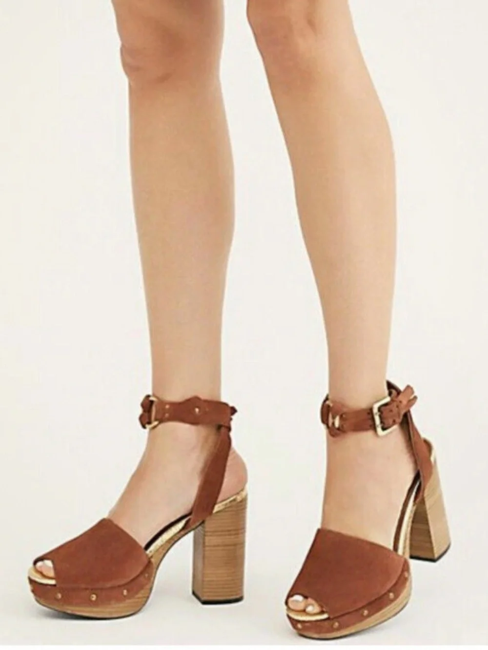 FREE PEOPLE Justine Distressed Suede Platform Block Heel Sandal Size EU 39